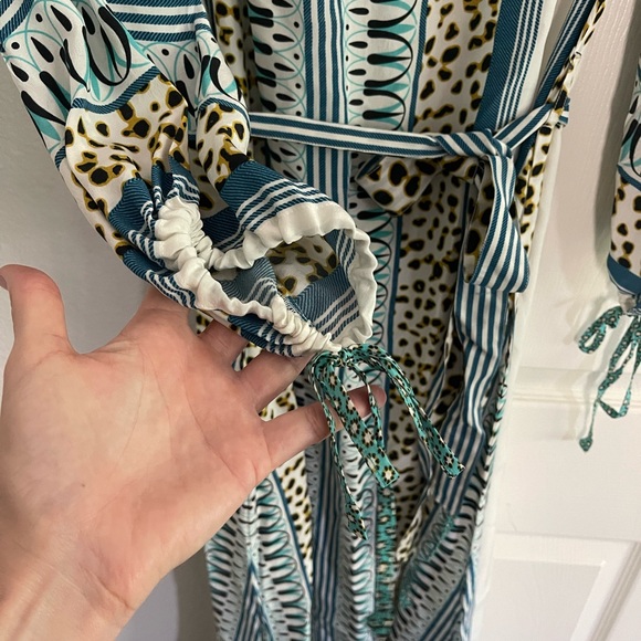 NWT D’Ascoli Maddy Striped Silk midi dress size large w/ waist tie and split hem - Picture 5 of 11